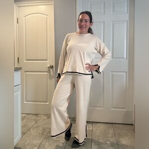 2 piece knit sweater set with beautiful sleeve and wide leg bottom details